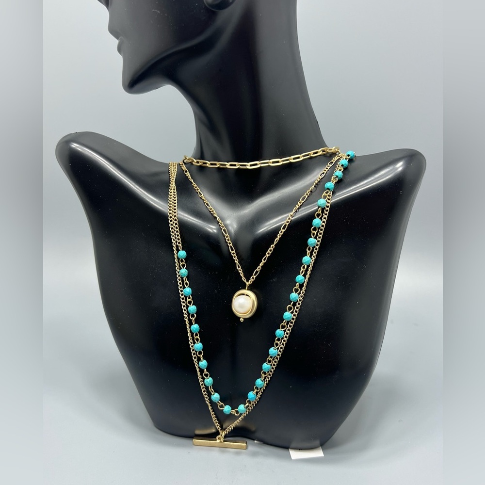 Lucky🍀 Layers Turquoise & Pearl Multi Layer Necklace